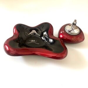 Aizu Japan lacquered ashtray set red and black